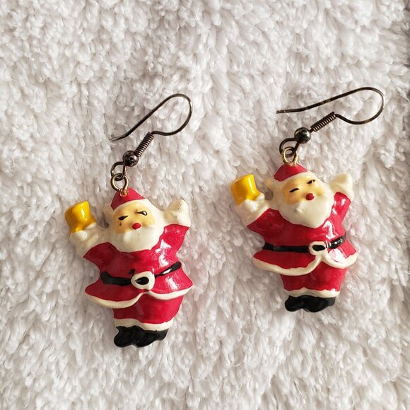 Vintage Santa Claus Earrings Christmas Santa - Picture 1 of 6